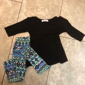 Black high low shirt w Aztec pant outfit